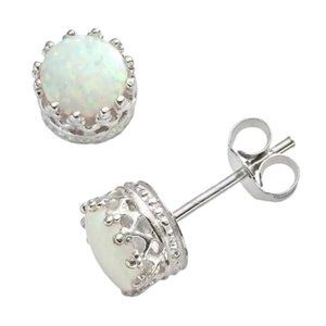 Sterling Silver Lab-Created Opal 6mm Stud Earrings
